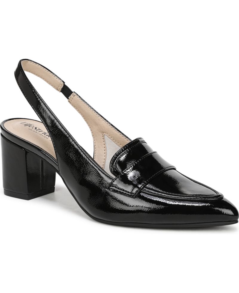 Women's Angel Pointed Toe Block Heel Slingback Pumps