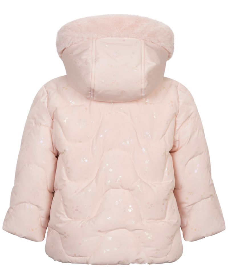 Baby Girls' Foil-Print Quilted Puffer Jacket and Mittens, 2-Piece Set