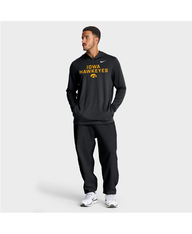 Men's Black Iowa Hawkeyes 2025 Sideline Performance Long Sleeve Hoodie T-Shirt