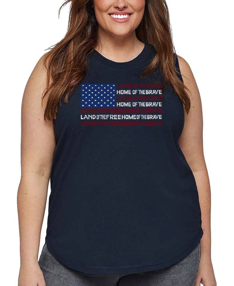 Plus Size Land of the Free American Flag Word Art Tank Top