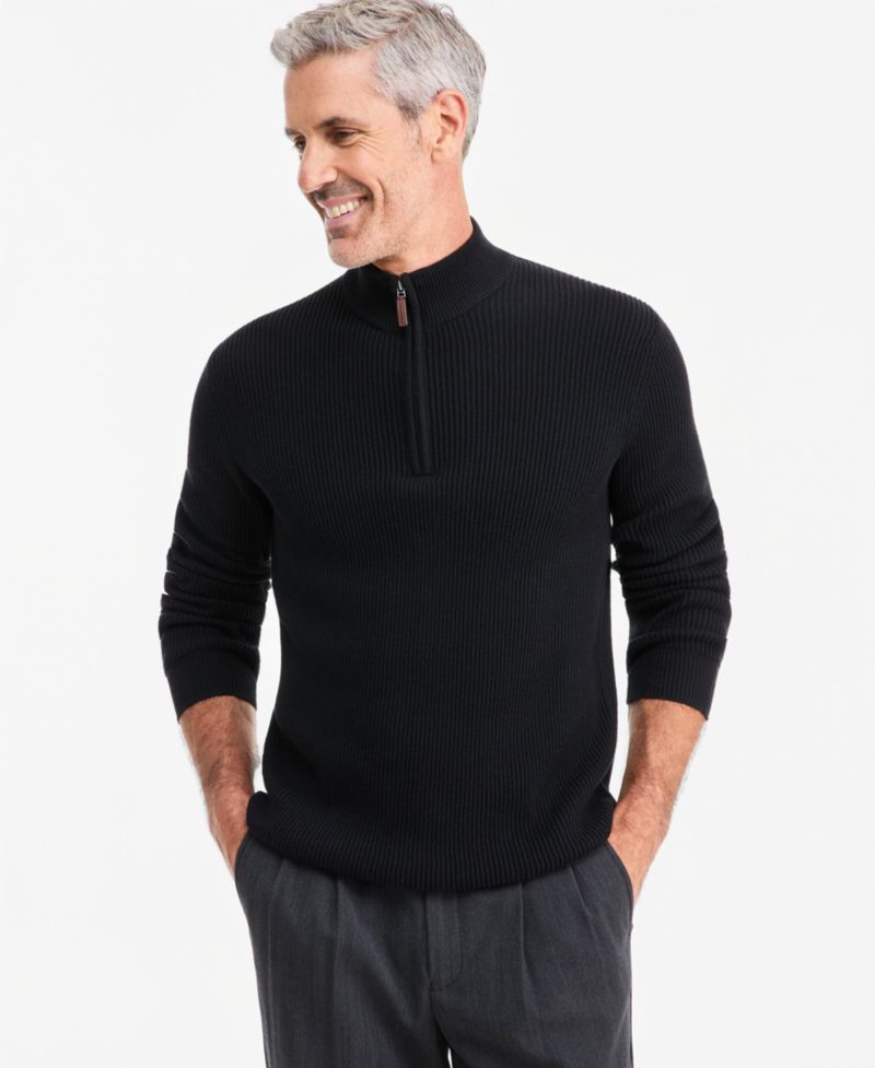Men's Cotton Refined Cardigan Stitch Quarter-Zip Sweater, Macy's Exclusive
