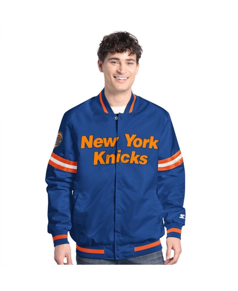 Men's Blue/Orange New York Knicks Scout Full Snap Varsity Jacket