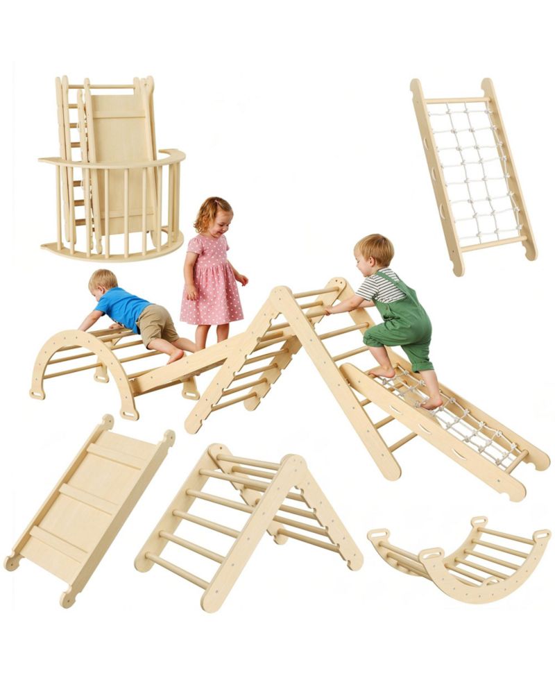 Ages 1-3 7-in-1 Educational Collapsible Wooden Climbing Triangle Set