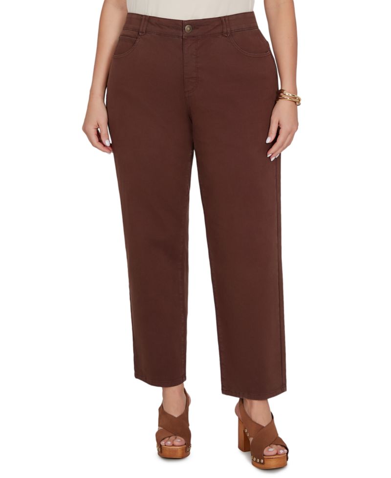 Plus Size Colored Denim Mid-Rise Straight Pants