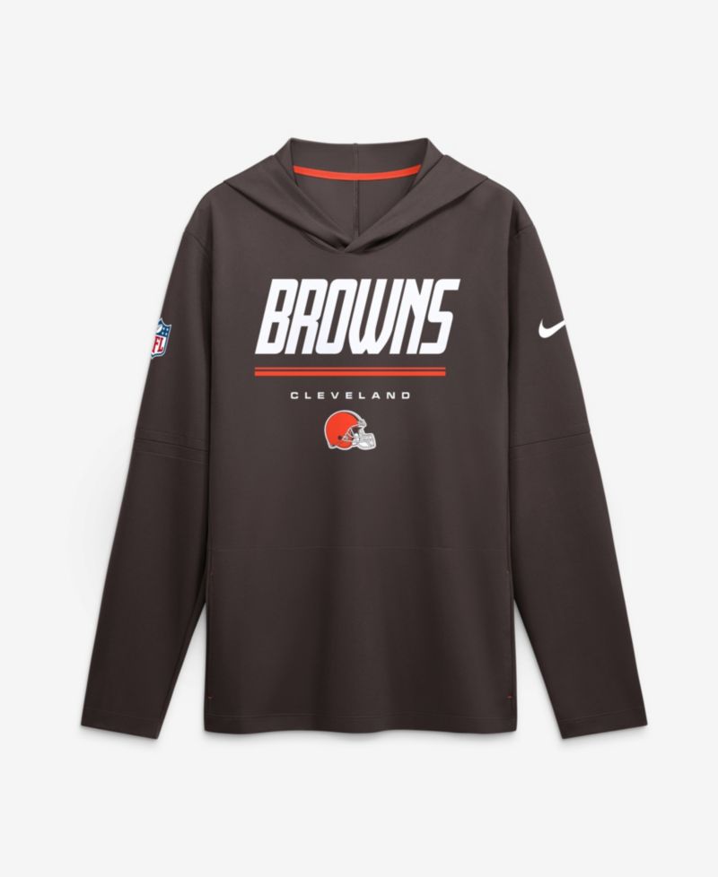 Men's Brown Cleveland Browns Sideline Game On Lightweight Long Sleeve Hooded Dri-FIT Top