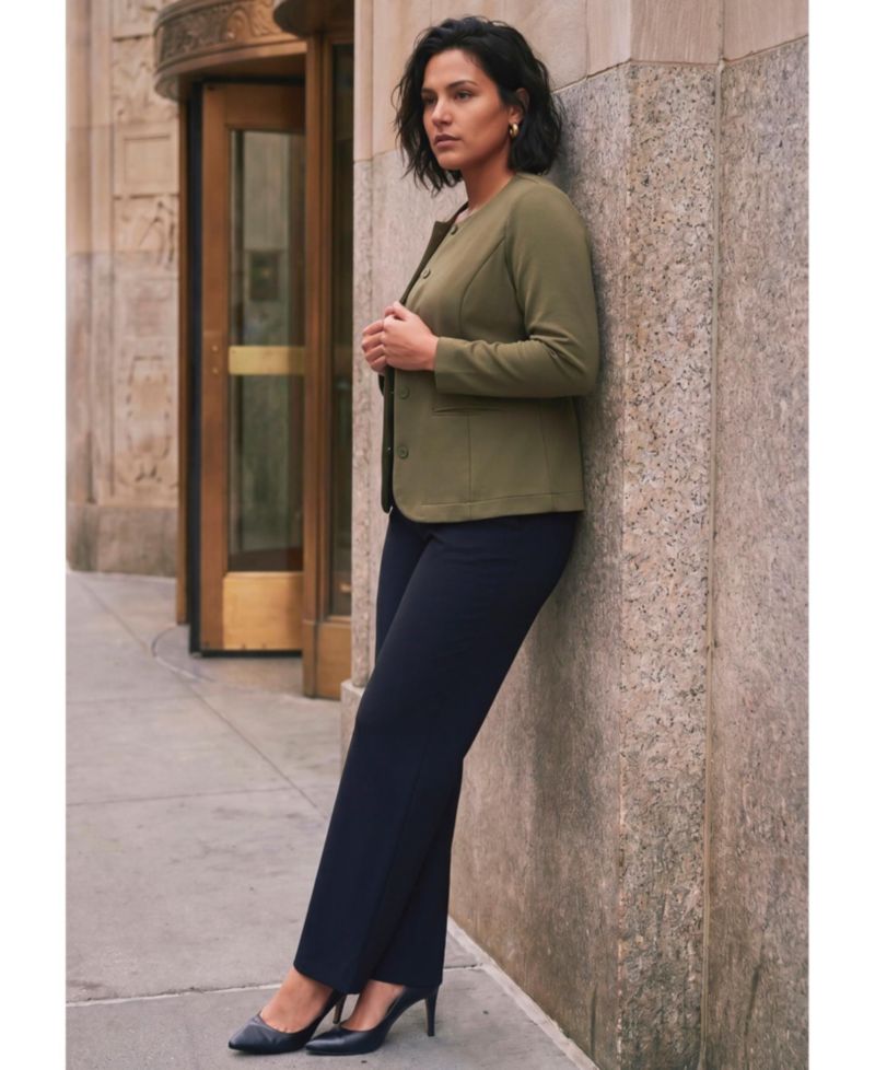 Plus Size Ponte Button Scoop-Neck Blazer
