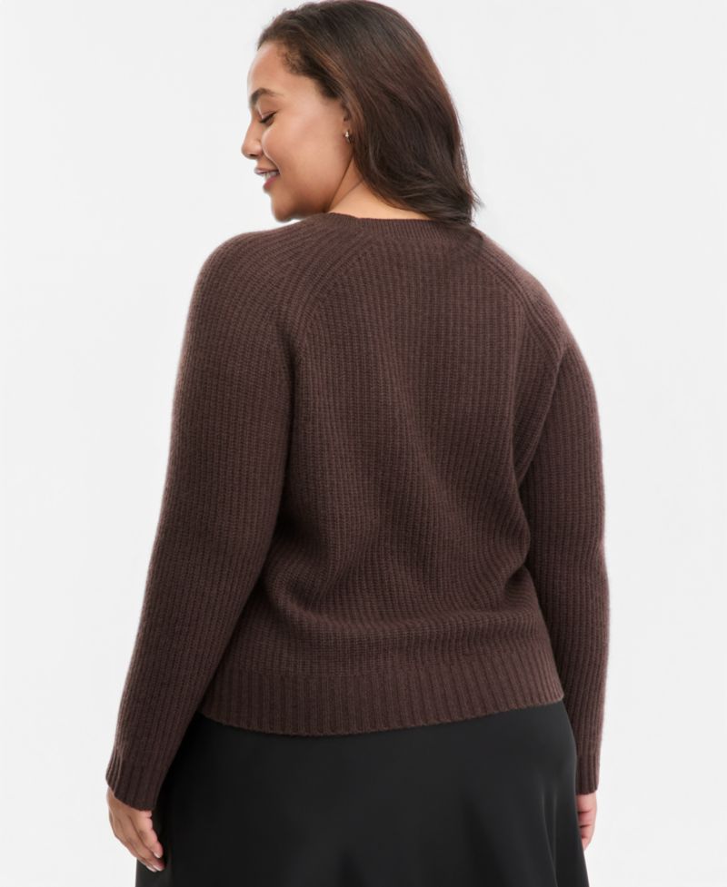 Plus Size 100% Cashmere Shaker Stitch Crewneck Sweater