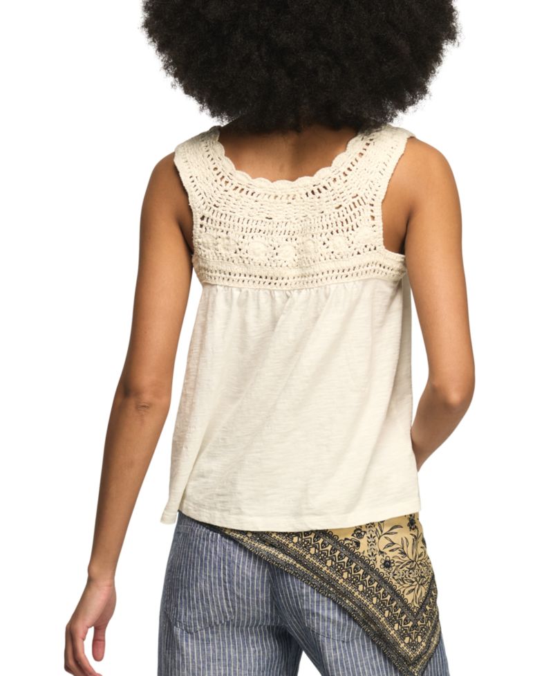 Women's Crochet Trim Scoop Neck Swing Tank Top