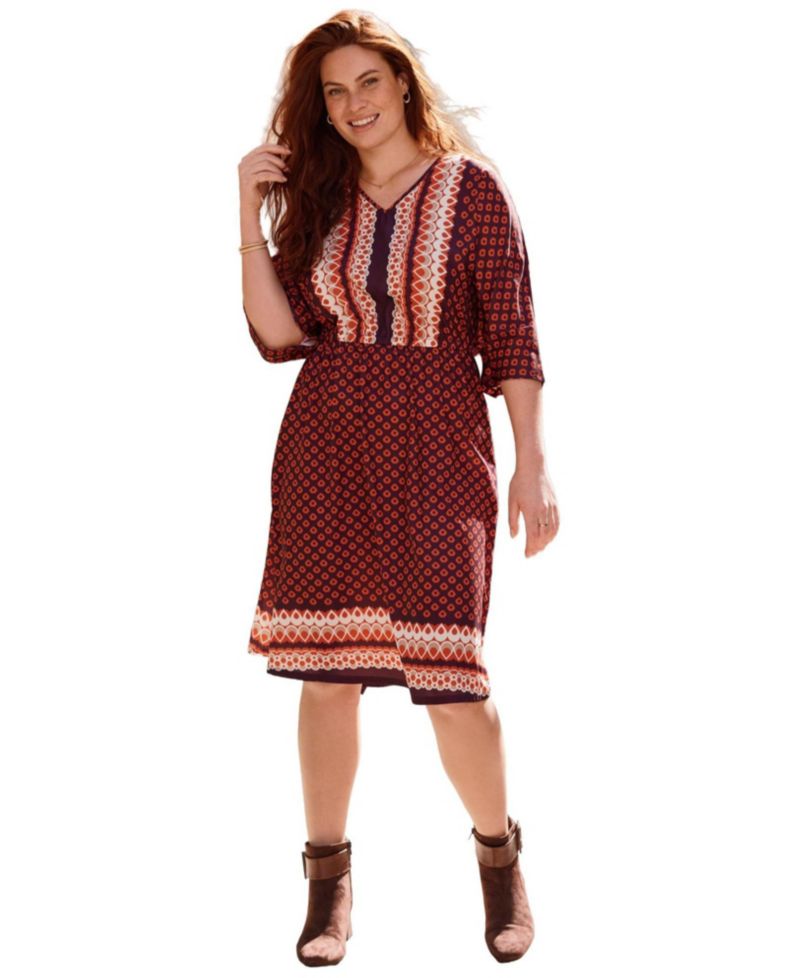 Plus Size Juliette Boho Smocked-Waist Dolman-Sleeve Satin Dress