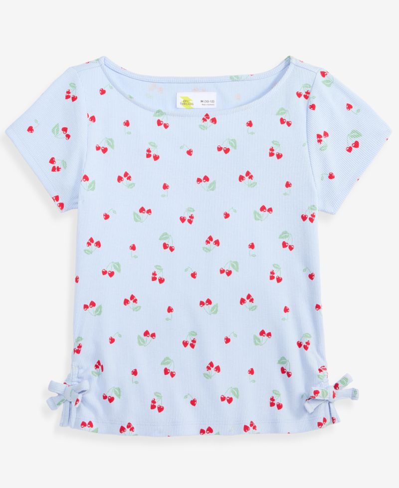 Girls' 5-20 Cherries-Print Ribbed T-Shirt