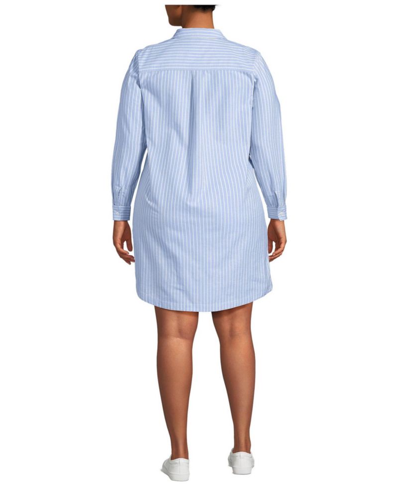 Women's Plus Size Oxford Long Sleeve Button Front Shirt Dress