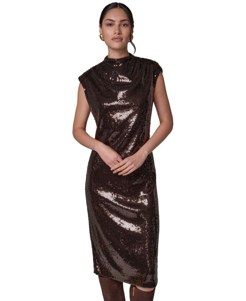 Women's Cowl Neck Sleeveless Sequin Dress