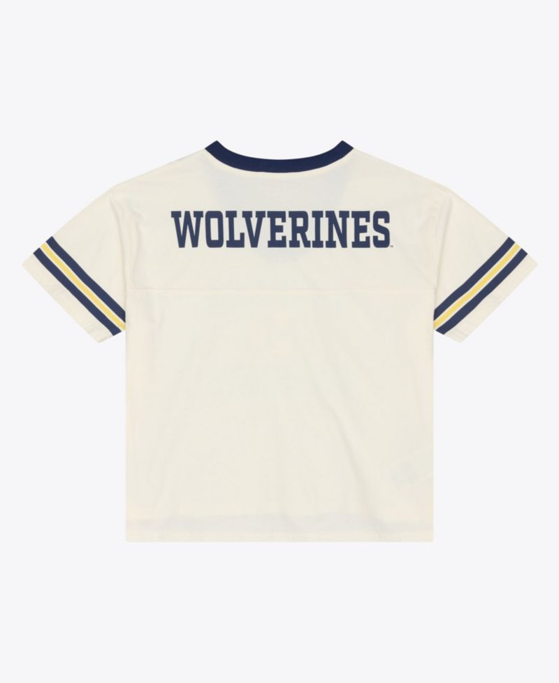 Women's Cream Michigan Wolverines Retro Roots Crop Boxy Yoke T-Shirt