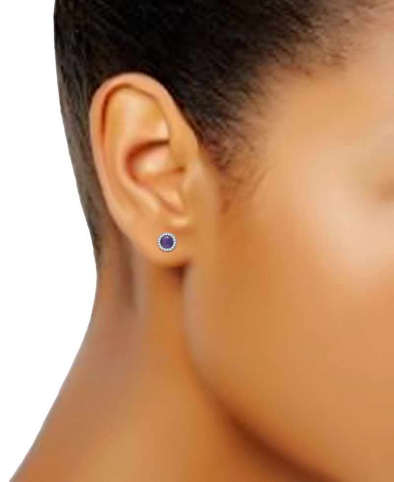 Onyx & Cubic Zirconia Halo Stud Earrings in Sterling Silver