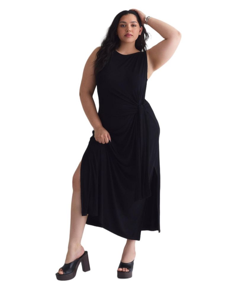 Women's Plus Size Sleeveless Side-Tie Knit Midi Dress