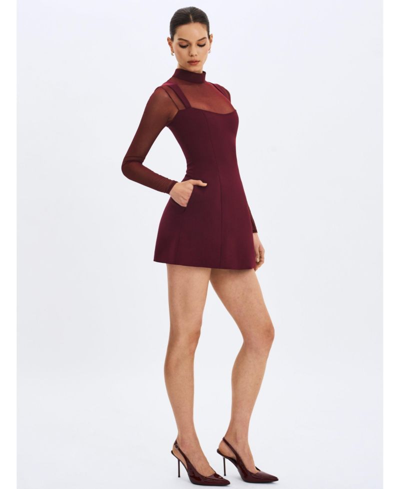 Women's Natasha Burgundy Faux Two-Piece Turtleneck Mini Dress
