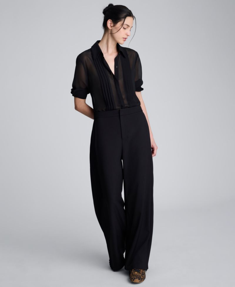 Women's Side Pleated Wide Leg High Rise Pants