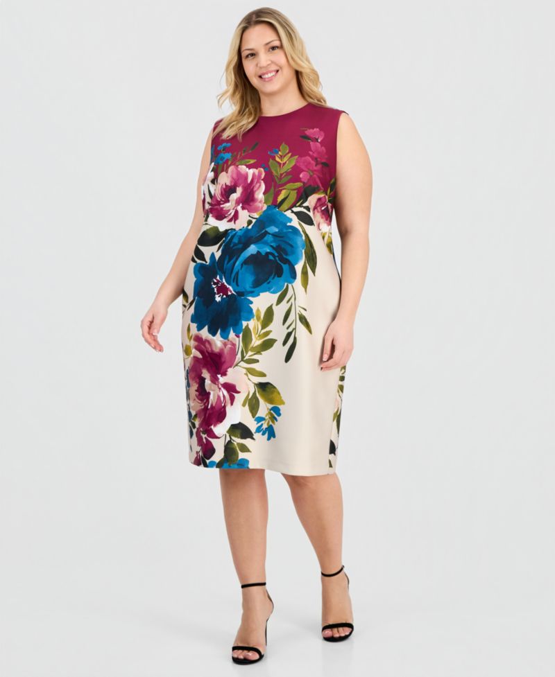 Plus-Size Printed Scuba Sheath Dress