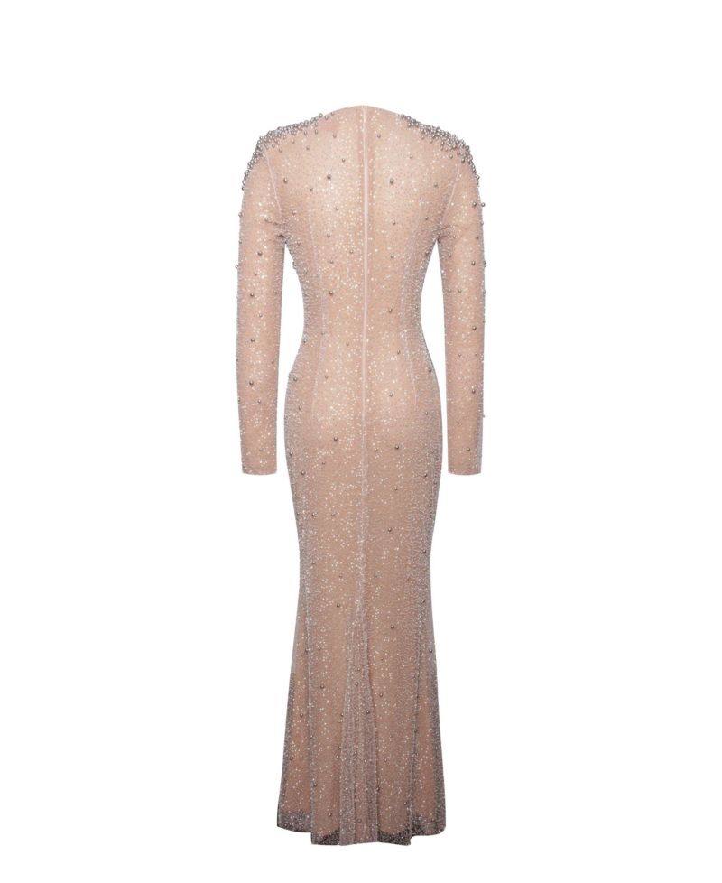 Women Rita Embroidered Mesh Silver Beaded Mermaid Gown