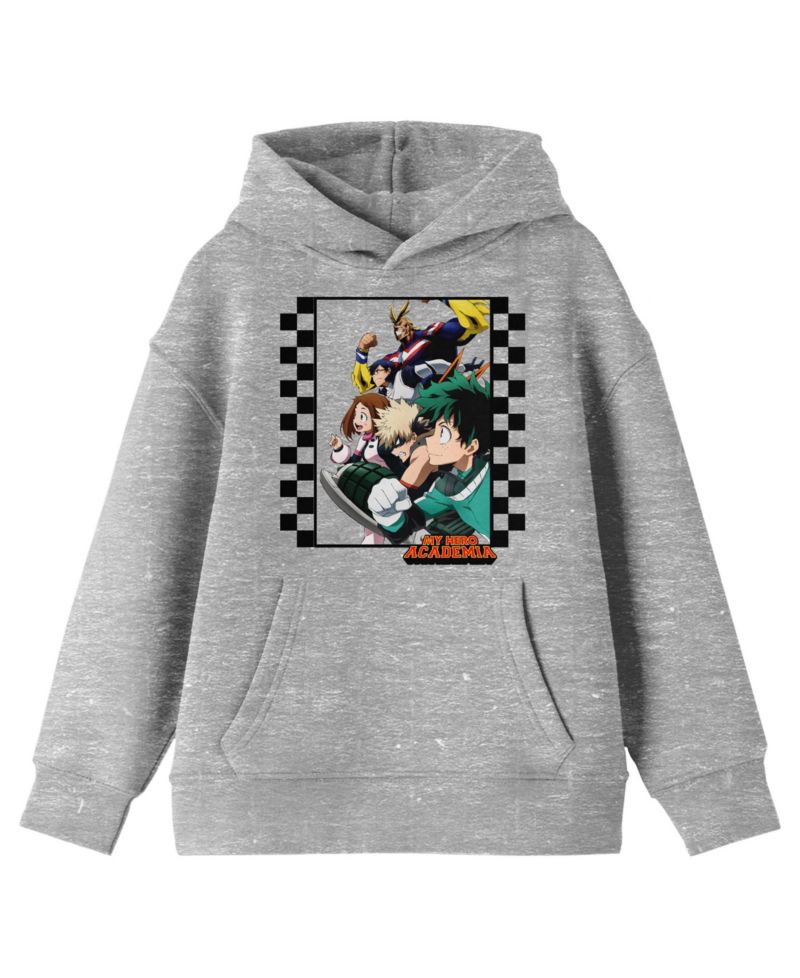 Group Art Checkered Frame Long Sleeve Athletic Heather Youth Hooded Sweatshirt-XS