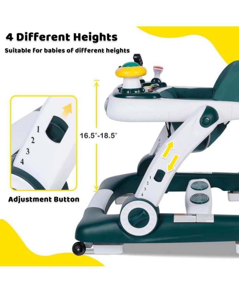 5-in-1 Baby Activity Walker with Music and Lights, Adjustable Height and Safety Bumper