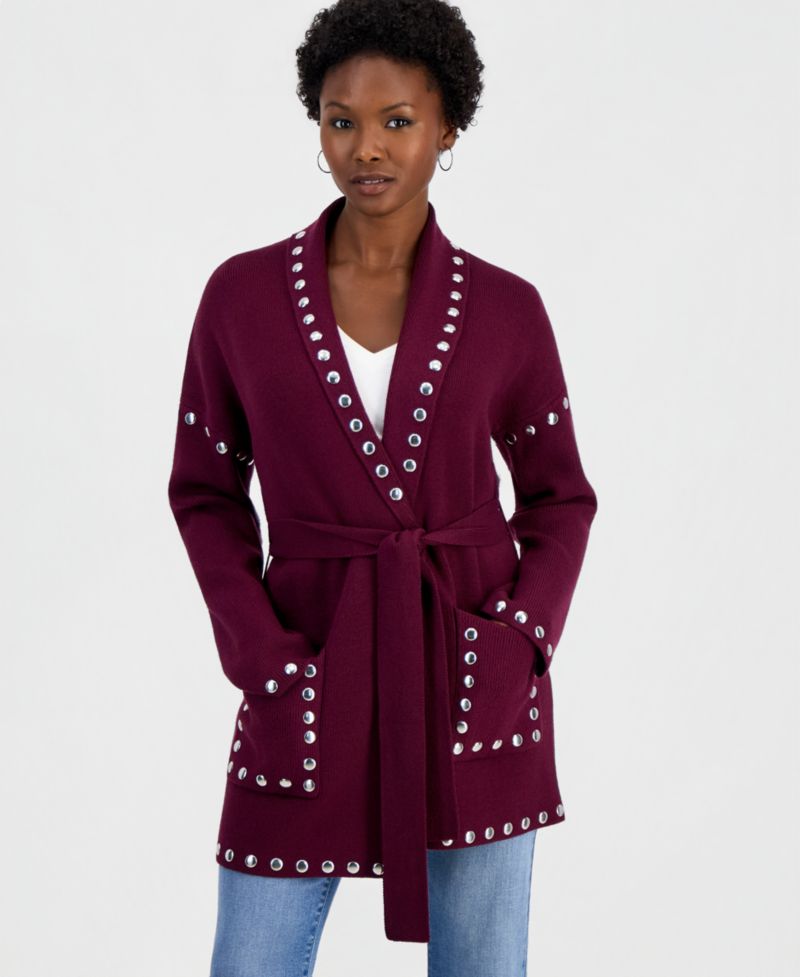 Petite Studded Belted Cardigan