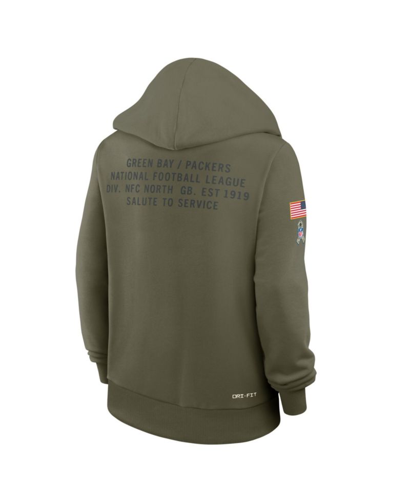 Women's Olive Green Bay Packers 2025 Salute to Service Sideline Standard Issue Dri-FIT Hoodie