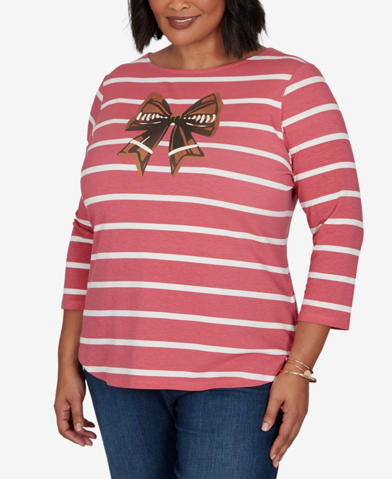 Plus Size Boat Neck 3/4-Sleeve Striped T-Shirt