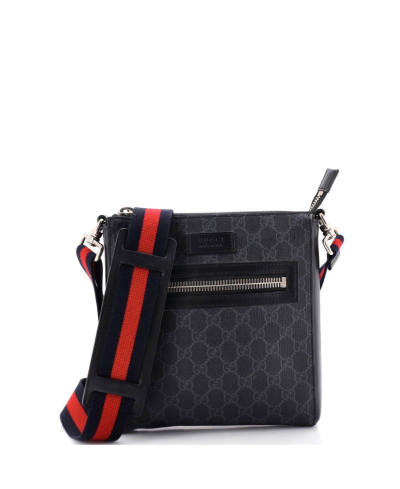 Small Web Strap Front Zip Messenger Bag GG Coated Canvas