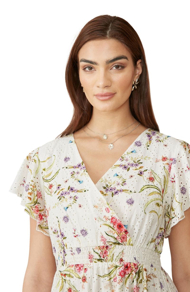 Women's Floral Broderie Anglaise Wrap Midi Dress