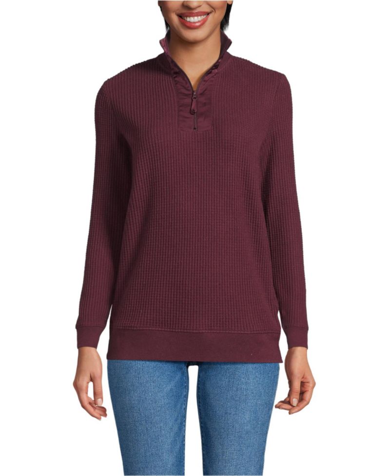 Women's Long Sleeve Waffle Quarter Zip Pullover
