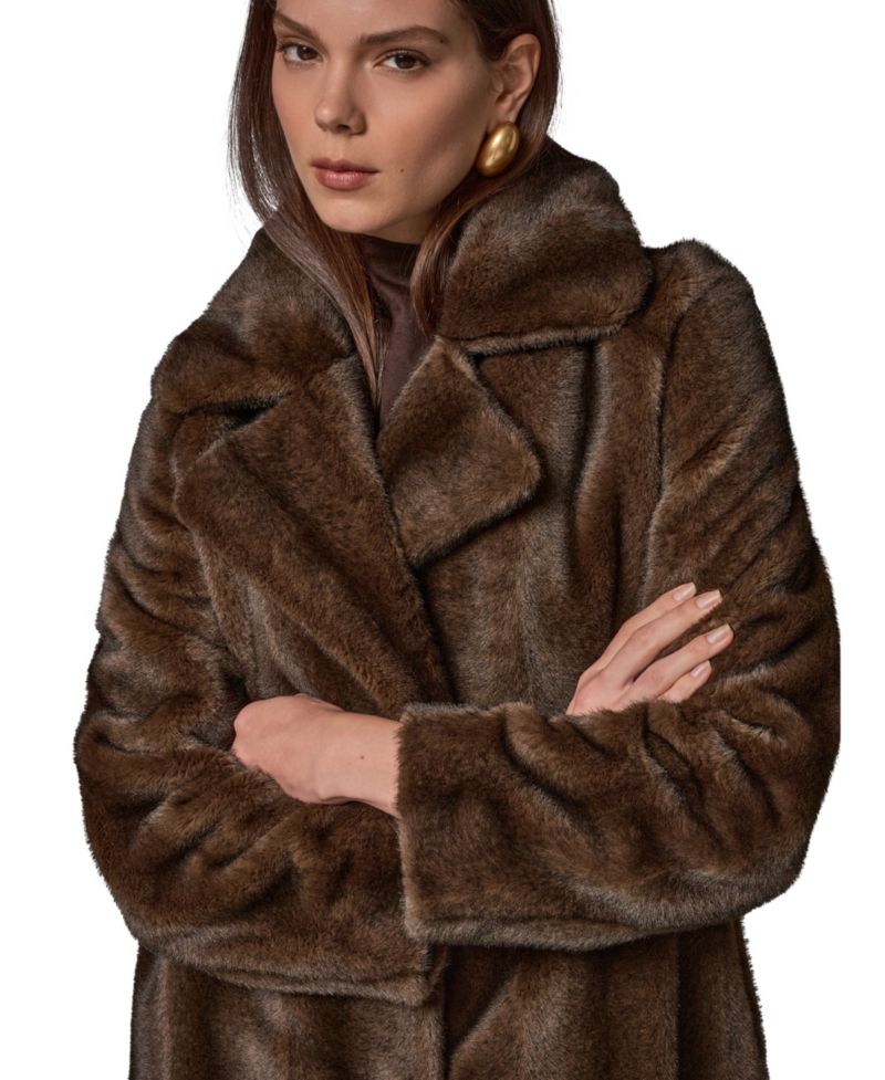 Women's Notched-Collar Faux-Fur Coat