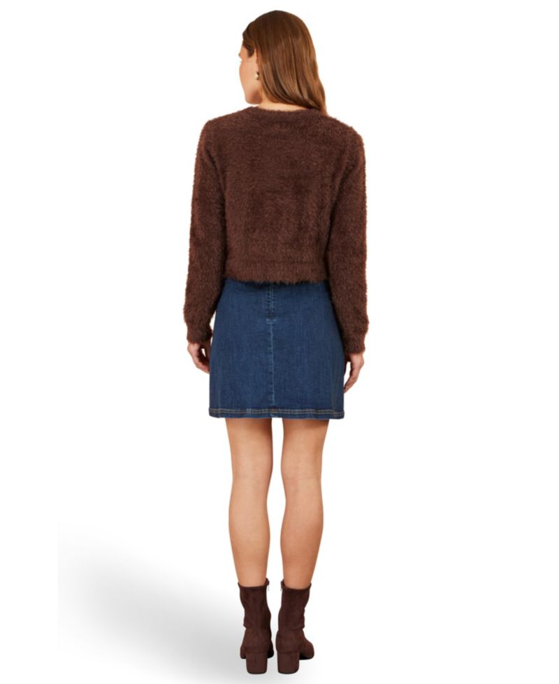 Women's Eyelash Knit Sparkle-Button Crew Neck Cardigan