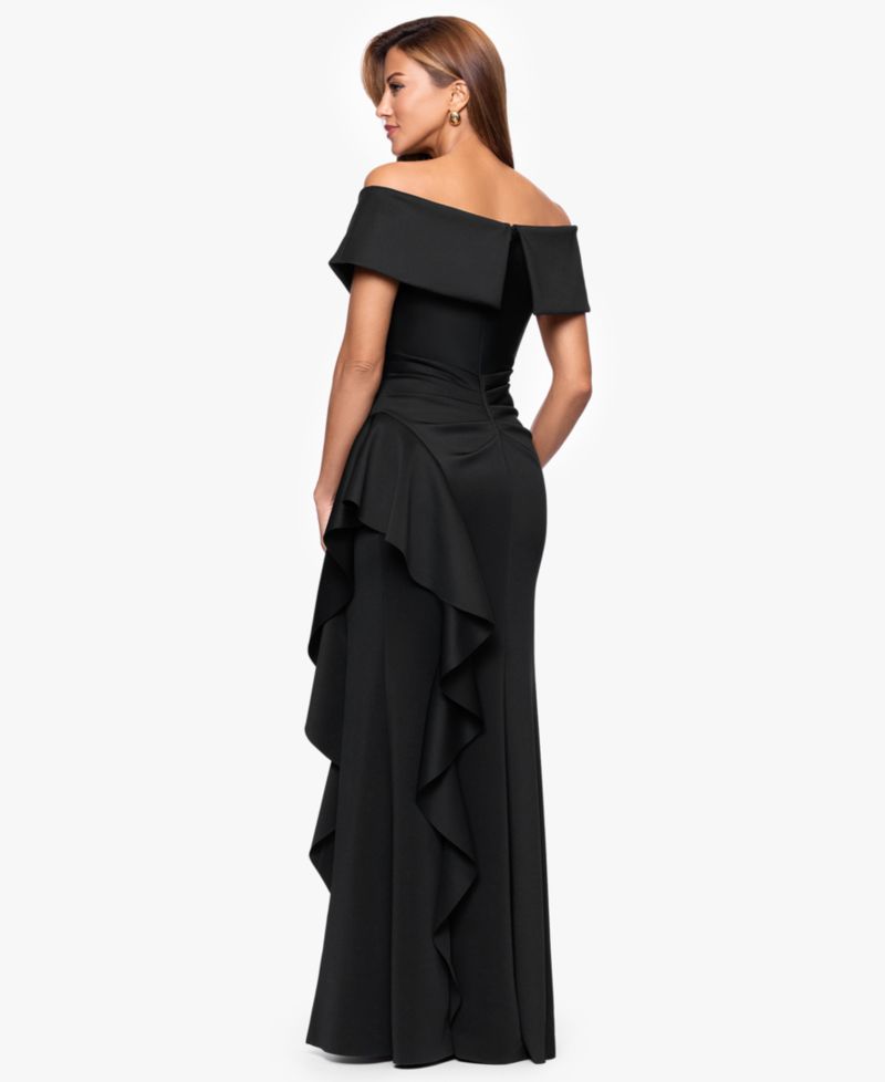 Petite Sweetheart Neck Side Ruffle Off-The-Shoulder Long Dress