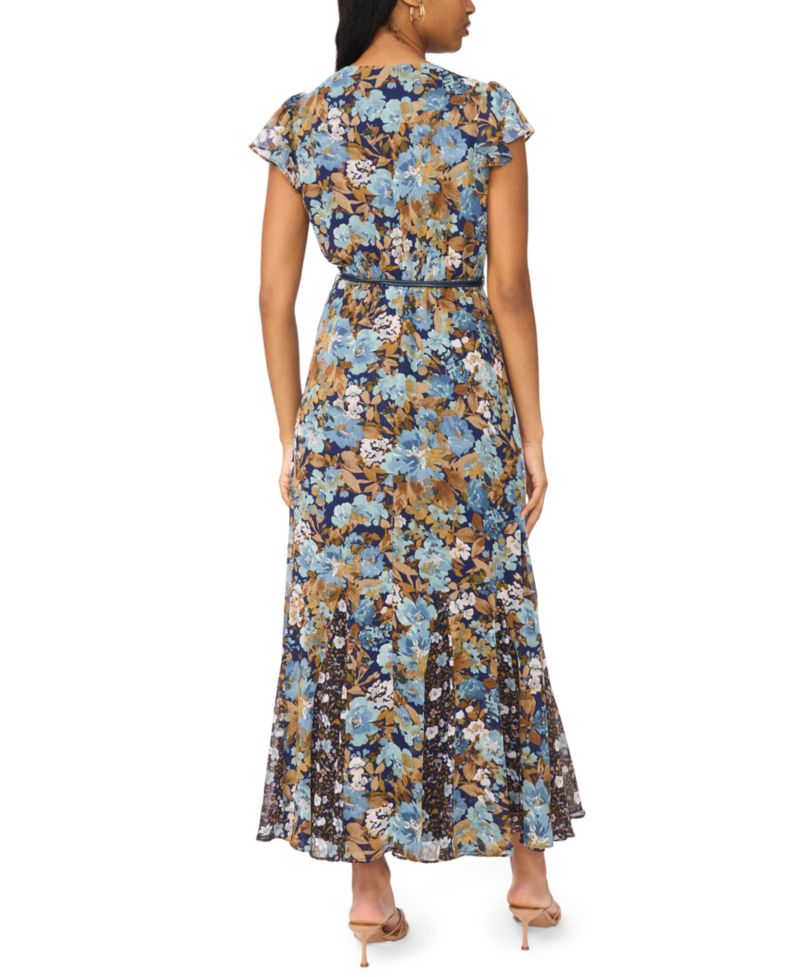 Women's Floral Wrap Short-Sleeve Maxi Dress