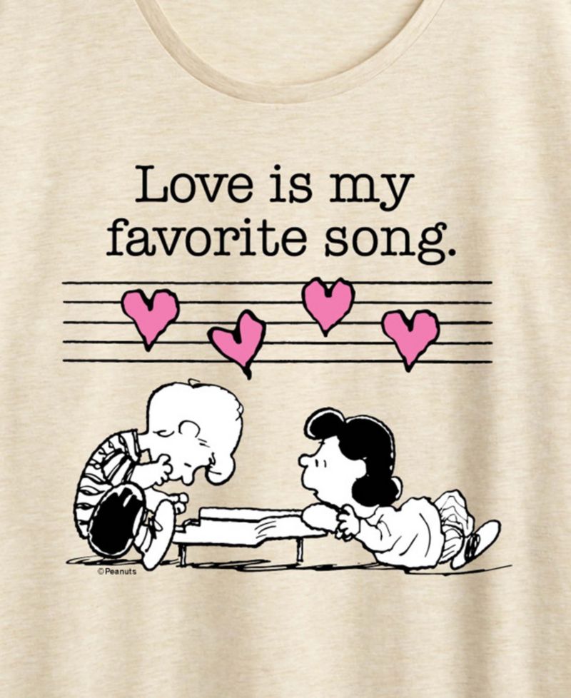 Women's Peanuts Lucy And Schroeder Love Song Short-Sleeve Graphic T-Shirt