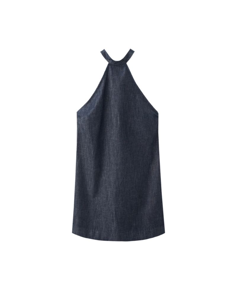 Women's Halter Neck Open-Back Denim Dress