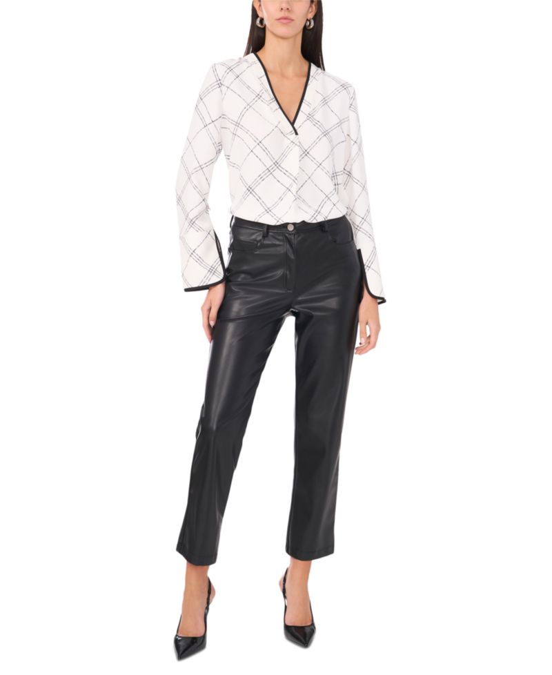 Women's Windowpane-Print V-Neck Top