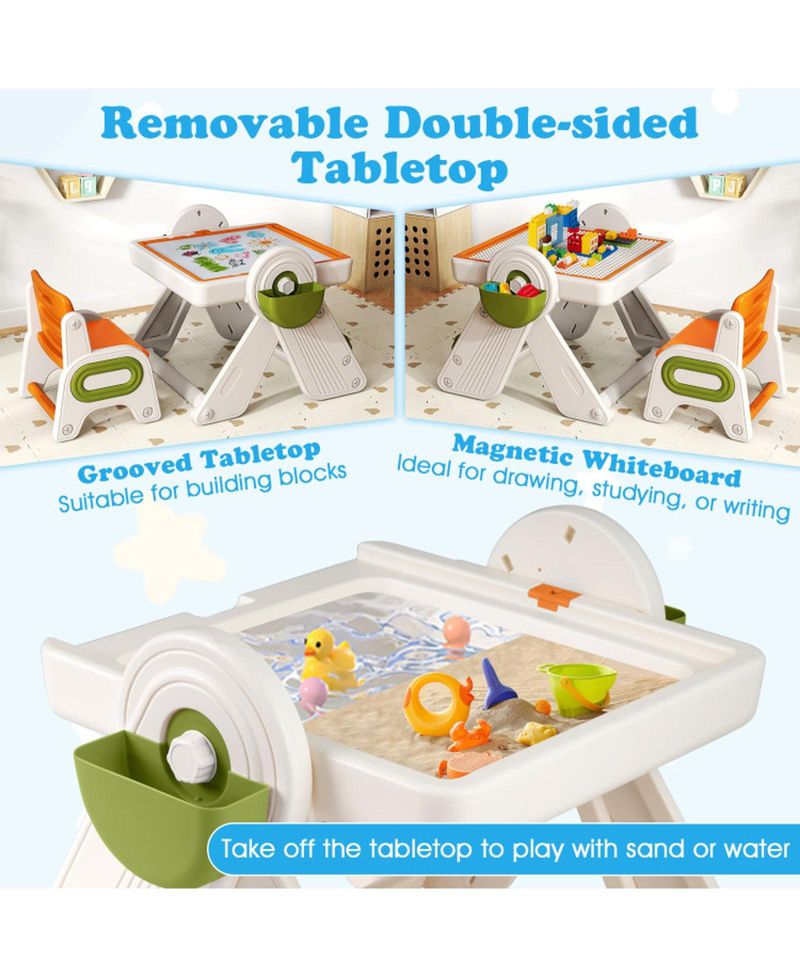 6-in-1 Kids Activity Table and Chair Set with Folding Art Easel