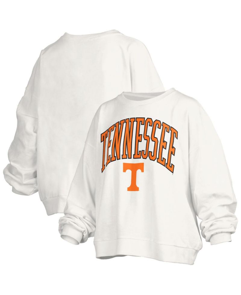 Women's White Tennessee Volunteers Janise Arch Over Logo Waist Length Oversized Pullover Sweatshirt