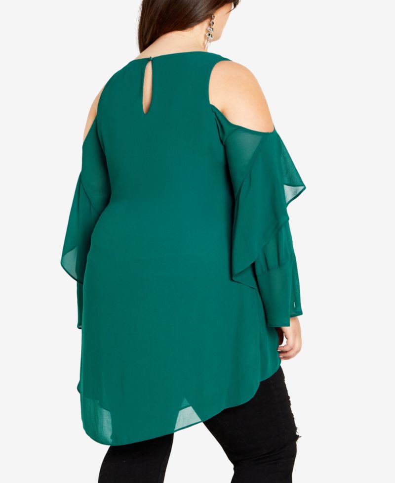 Women's Hi Lo Cold Shoulder Long Sleeve Top