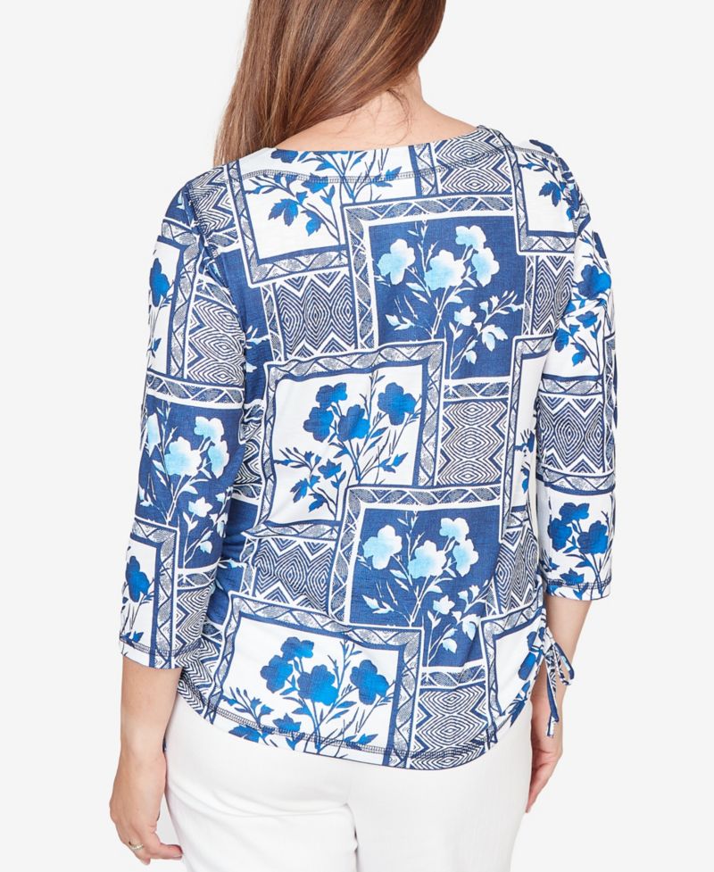 Petite Mykonos Framed Floral Ruched Side Tie Top