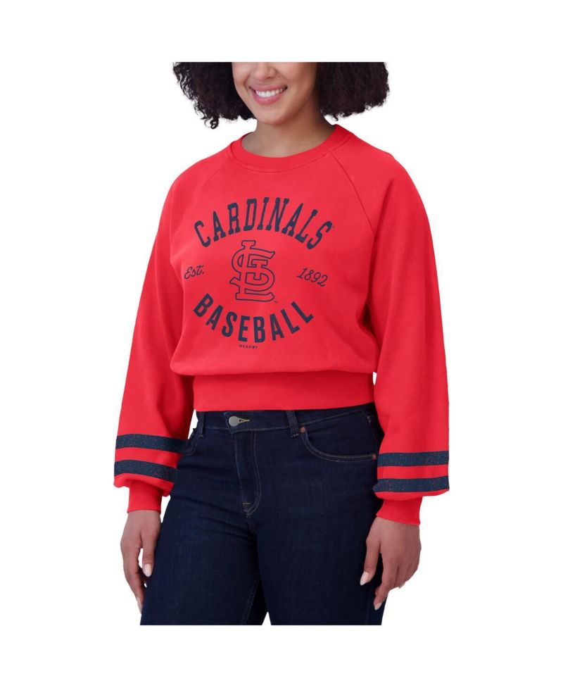 Women's Red St. Louis Cardinals Vintage Washed Cropped Pullover Sweatshirt