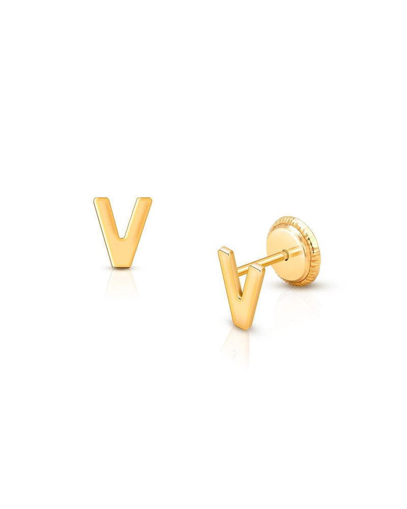 14K Gold Initial Stud Screw Back Earrings