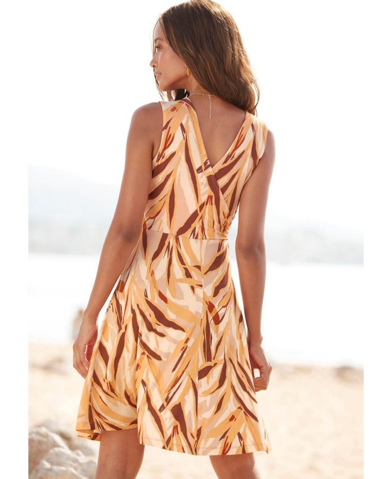 Women's Viscose Printed Look Wrap V-Neck Mix-and-Match Short Dress