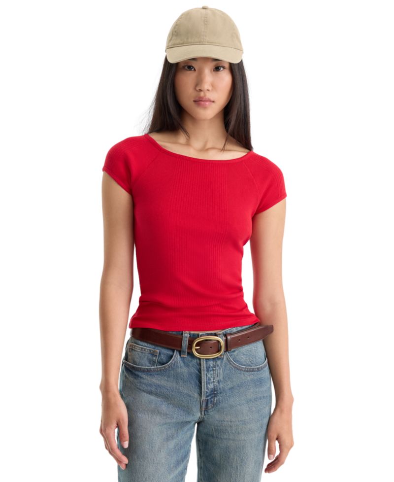 Women's Collarless Short-Sleeve Cotton Top