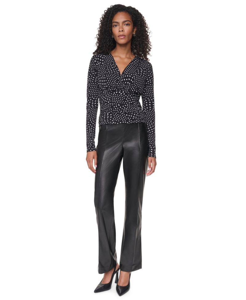 Women's Long-Sleeve Polka-Dot V-Neck Blouse