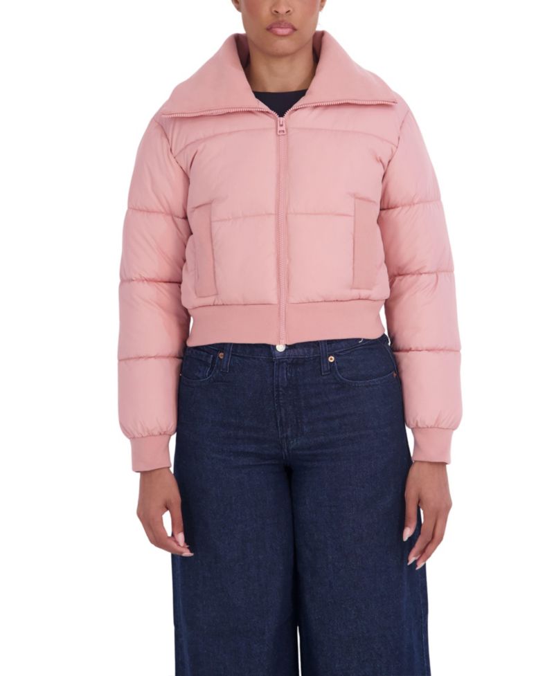 Juniors' Cropped Puffer Bomber Coat