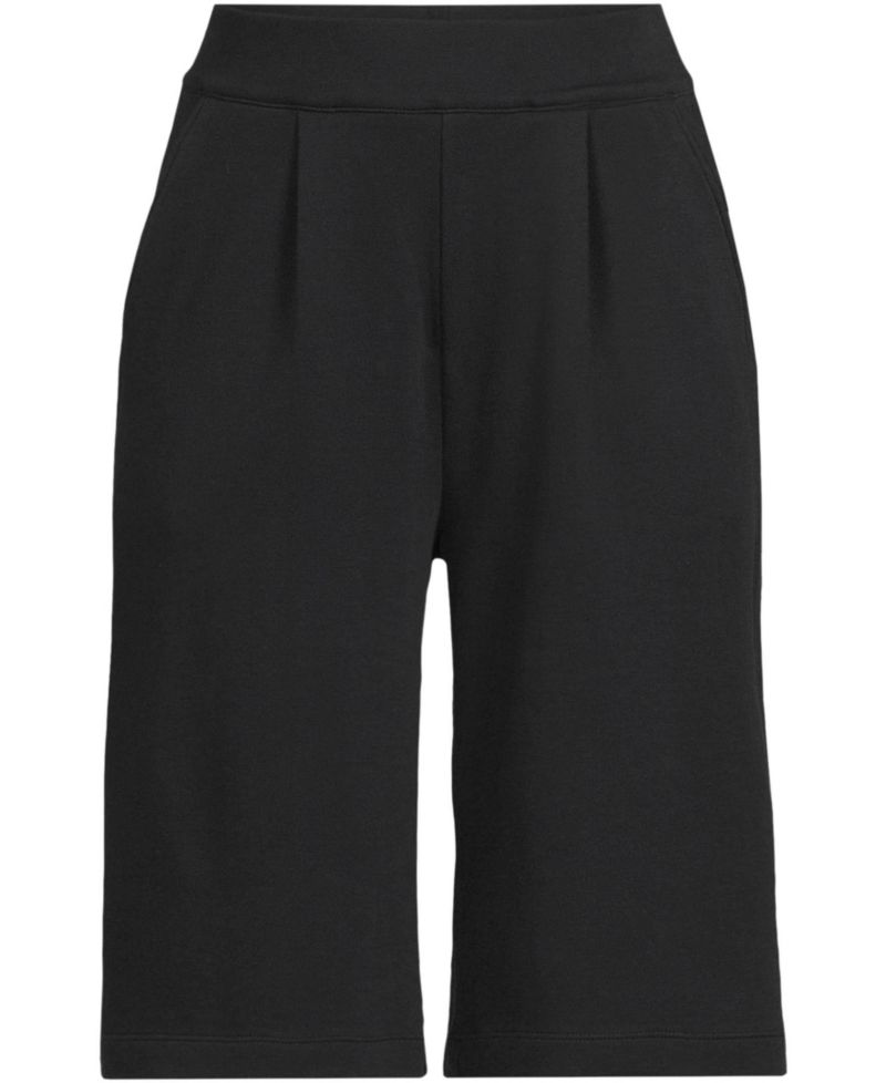 Plus Size Sport Knit High Rise Pleated 12" Bermuda Shorts