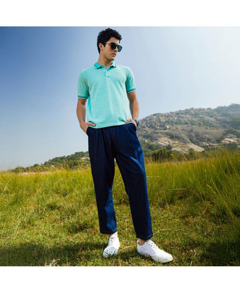 Men's Aqua Blue Multitrack Knit Polo T-Shirt